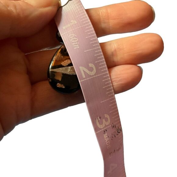 Dichroic Glass Dangle Pierced Earrings Browns Silver Tone Oval Artisan 2.25” - Picture 5 of 5